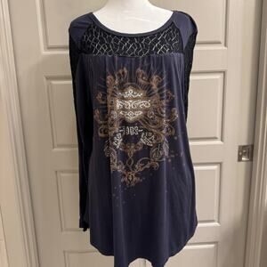 Harley Davidson Black Graphic Lace-Sleeve Longsleeve